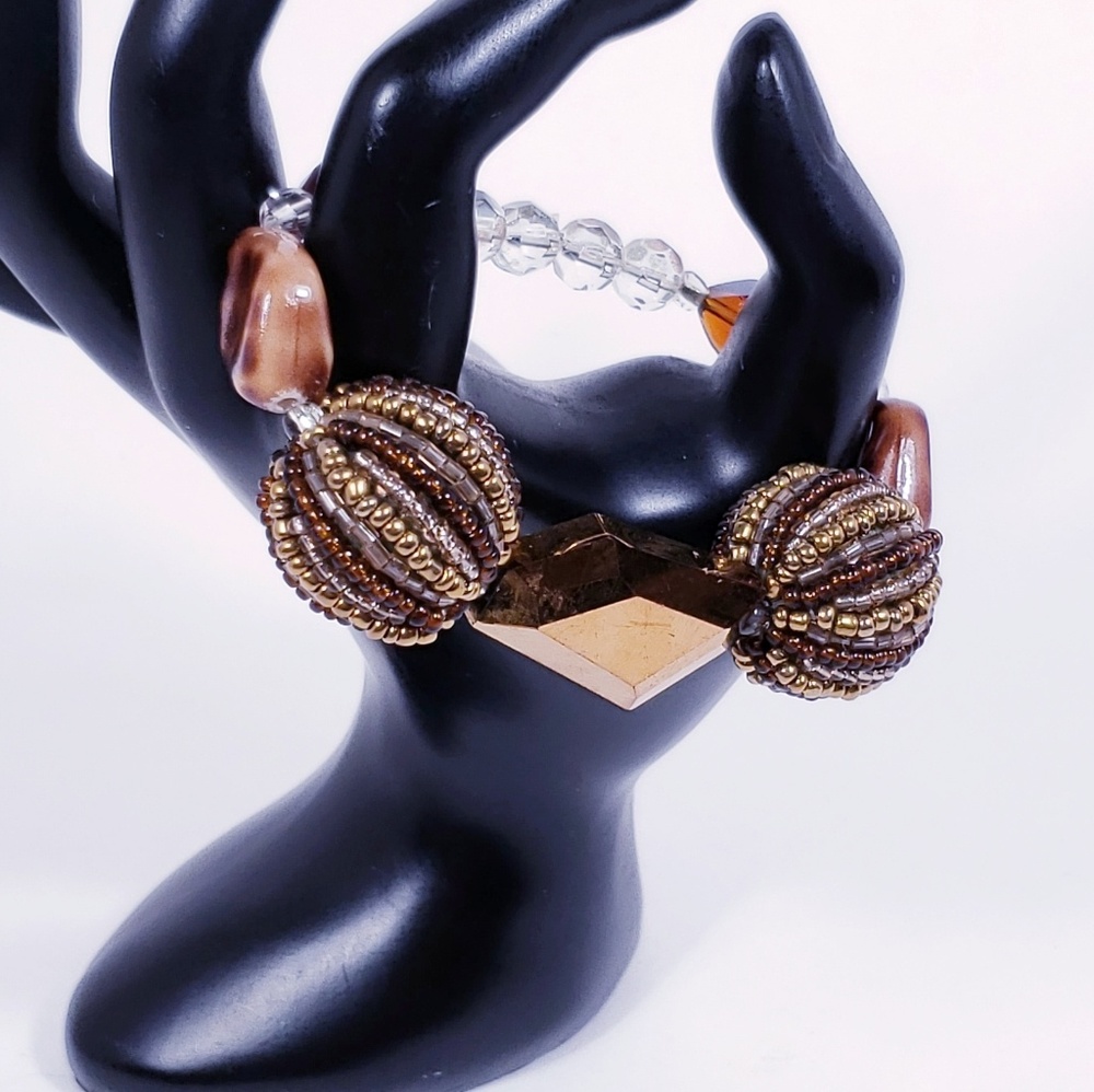 Bronze Toned Sparkling Beaded Stretch Bracelet